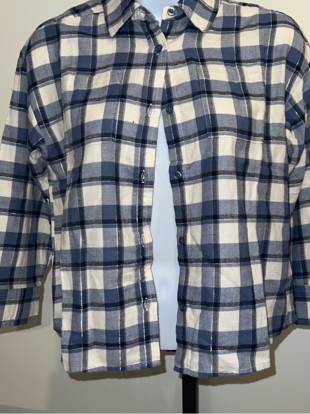 GAP Blue and White Plaid Button-Down Shirt